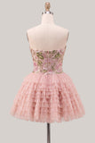 Vestido de Finalistas Rosa Linha A em camadas florais com lantejoulas, vestido de regresso a casa