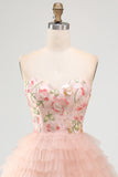 Vestido de Finalistas Rosa Linha A em camadas florais com lantejoulas, vestido de regresso a casa