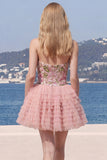 Vestido de Finalistas Rosa Linha A em camadas florais com lantejoulas, vestido de regresso a casa