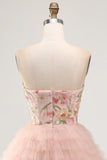 Vestido de Finalistas Rosa Linha A em camadas florais com lantejoulas, vestido de regresso a casa