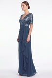 Vestido de Mãe da Noiva, Vestido Longo de Mãe da Noiva Floral de Sereia Floral, Decote em V, Decote em V,