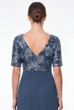 Vestido de Mãe da Noiva, Vestido Longo de Mãe da Noiva Floral de Sereia Floral, Decote em V, Decote em V,