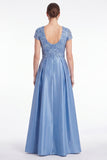 Vestido longo de mãe da noiva, vestido de mãe da noiva azul decote em V com decote em V e decote em V