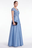 Vestido longo de mãe da noiva, vestido de mãe da noiva azul decote em V com decote em V e decote em V