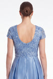 Vestido longo de mãe da noiva, vestido de mãe da noiva azul decote em V com decote em V e decote em V