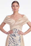 Lantejoulas florais A-Line Champanhe Vestido longo de mãe da noiva com faixa