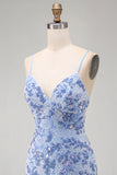 Bodycon azul com alças finas com rendas nas costas Vestido curto de regresso a casa com missangas