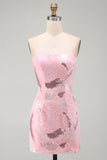 Vestido Curto de Regresso a Casa Curto Corredor Cor-de-Rosa Body-Con Misangas