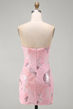 Vestido Curto de Regresso a Casa Curto Corredor Cor-de-Rosa Body-Con Misangas