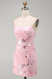 Vestido Curto de Regresso a Casa Curto Corredor Cor-de-Rosa Body-Con Misangas