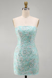Vestido Curto de Regresso a Casa Floral Floral de Menta Bodycon Sem Alças