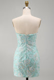 Vestido Curto de Regresso a Casa Floral Floral de Menta Bodycon Sem Alças