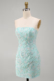 Vestido Curto de Regresso a Casa Floral Floral de Menta Bodycon Sem Alças