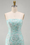 Vestido Curto de Regresso a Casa Floral Floral de Menta Bodycon Sem Alças