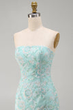 Vestido Curto de Regresso a Casa Floral Floral de Menta Bodycon Sem Alças