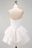 Sweetheart, Vestido Curto de Finalistas Branco Espartilho em Linha A
