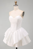 Sweetheart, Vestido Curto de Finalistas Branco Espartilho em Linha A
