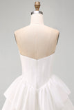 Sweetheart, Vestido Curto de Finalistas Branco Espartilho em Linha A
