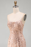 Lantejoulas Bodycon Champanhe Vestido Curto de Regresso a Casa com Renda nas Costas