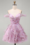 Vestido Curto de Finalistas Lisás, Linha A, Folhos A-Line, Vestido Curto de Regresso a Casa com Renda nas Costas