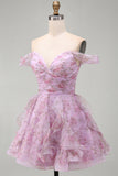 Vestido Curto de Finalistas Lisás, Linha A, Folhos A-Line, Vestido Curto de Regresso a Casa com Renda nas Costas