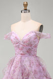 Vestido Curto de Finalistas Lisás, Linha A, Folhos A-Line, Vestido Curto de Regresso a Casa com Renda nas Costas