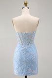 Vestido Curto de Regresso a Casa com Espartilho Espartilho Transparente de Espartilho Azul Sweetheart