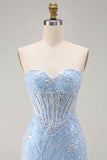 Vestido Curto de Regresso a Casa com Espartilho Espartilho Transparente de Espartilho Azul Sweetheart