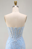 Vestido Curto de Regresso a Casa com Espartilho Espartilho Transparente de Espartilho Azul Sweetheart