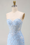 Vestido Curto de Regresso a Casa com Espartilho Espartilho Transparente de Espartilho Azul Sweetheart