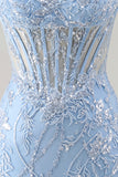 Vestido Curto de Regresso a Casa com Espartilho Espartilho Transparente de Espartilho Azul Sweetheart
