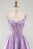 Espartilho A-Line Lilas, Espartilho Transparente 3D com Flores, Vestido Curto de Finalistas com Folhos