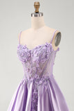 Espartilho A-Line Lilas, Espartilho Transparente 3D com Flores, Vestido Curto de Finalistas com Folhos