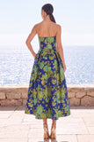 Vestido Midi Jacquard A-Line Sem Alças de Flor Cor-de-Rosa