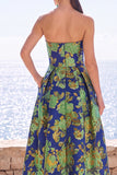 Vestido Midi Jacquard A-Line Sem Alças de Flor Cor-de-Rosa