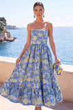 Vestido Floral Midi Jacquard A-Line Verde Escuro Verde Escuro com Folhos