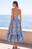 Vestido Floral Midi Jacquard A-Line Verde Escuro Verde Escuro com Folhos