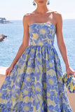 Vestido Floral Midi Jacquard A-Line Verde Escuro Verde Escuro com Folhos