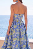 Vestido Floral Midi Jacquard A-Line Verde Escuro Verde Escuro com Folhos