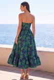 Vestido Floral Midi Jacquard A-Line Verde Escuro Verde Escuro com Folhos