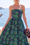 Vestido Floral Midi Jacquard A-Line Verde Escuro Verde Escuro com Folhos