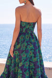 Vestido Floral Midi Jacquard A-Line Verde Escuro Verde Escuro com Folhos