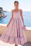 Vestido Floral Midi Jacquard A-Line Verde Escuro Verde Escuro com Folhos