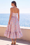 Vestido Floral Midi Jacquard A-Line Verde Escuro Verde Escuro com Folhos