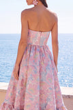 Vestido Floral Midi Jacquard A-Line Verde Escuro Verde Escuro com Folhos