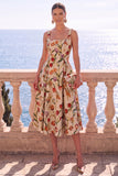 Vestido Midi Jacquard Floral Jacquard com decote quadrado e decote quadrado