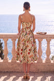 Vestido Midi Jacquard Floral Jacquard com decote quadrado e decote quadrado