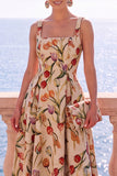 Vestido Midi Jacquard Floral Jacquard com decote quadrado e decote quadrado