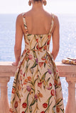 Vestido Midi Jacquard Floral Jacquard com decote quadrado e decote quadrado