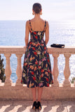 Vestido Midi Jacquard Floral Jacquard com decote quadrado e decote quadrado